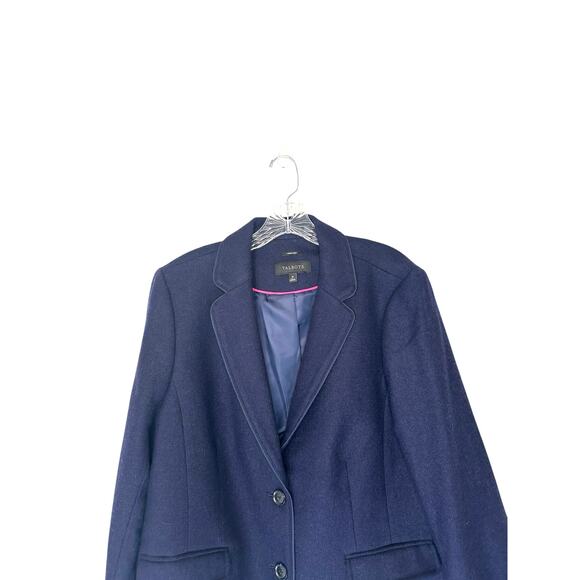 Talbots Plus Blue Office Work Herringbone Wool Blend Aberdeen Blazer Size 16 - Picture 3 of 12